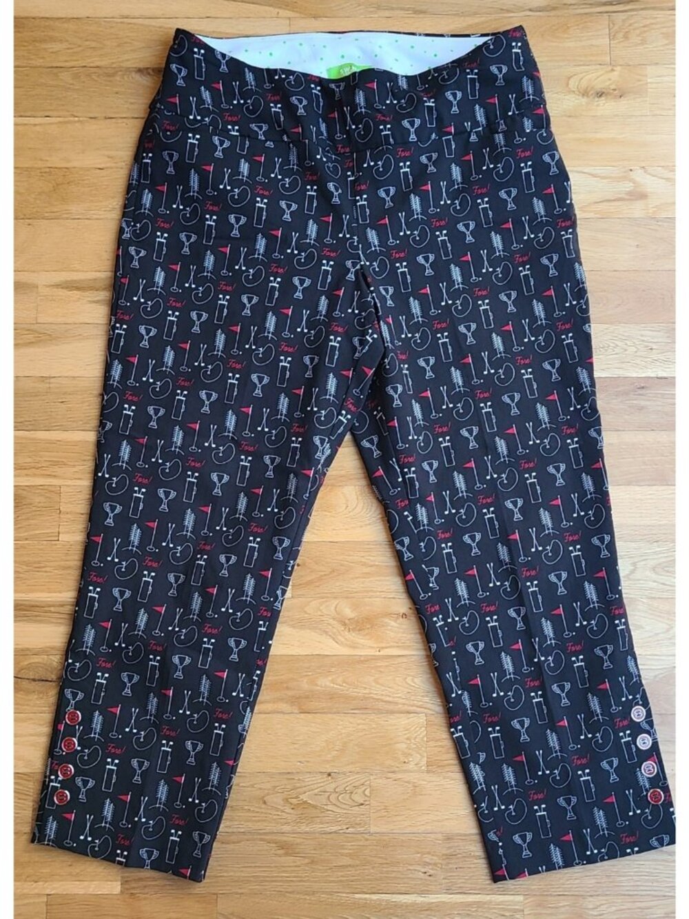 Swing Control Straight Leg Golf Pants Size 12 Black Golf Theme Pattern Stretch